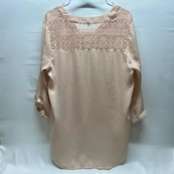 Express Blouse Women's Large Light Peach V-Neck Tunic 3/4 Sleeve Lace Back EUC - Picture 8 of 14